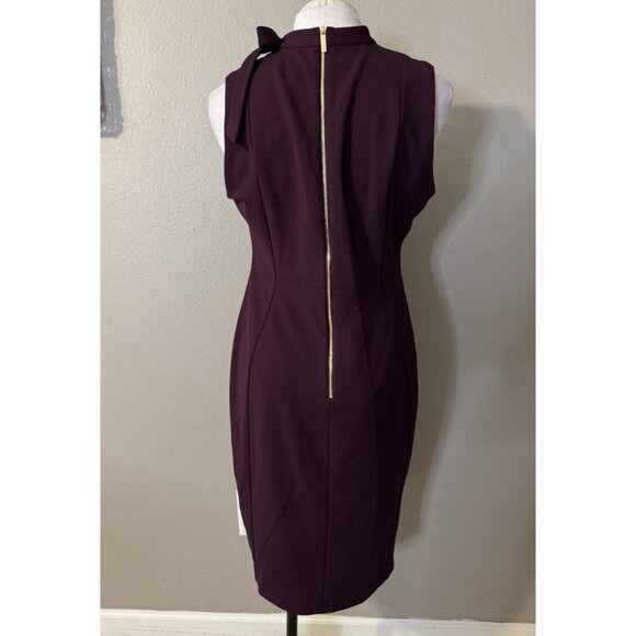 Calvin Klein Dress 10 Purple Plum Bow Neck Scuba Stretch Sheath Sleeveless - Picture 4 of 8